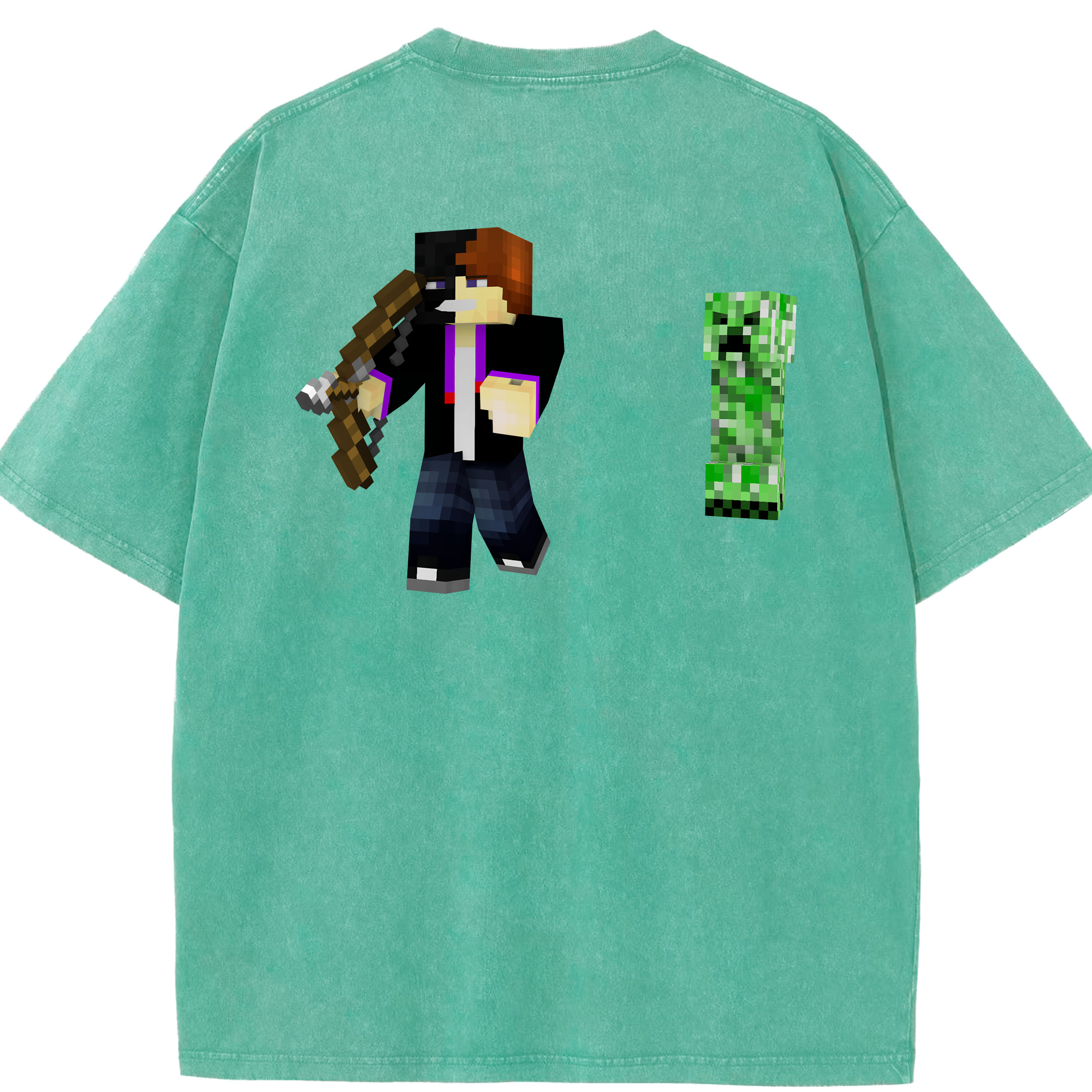 （画像用） マインクラフト ブロックの世界 Minecraft MC Block world 綿100% ヴィンテージ風 半袖Tシャツ（背面プリント）